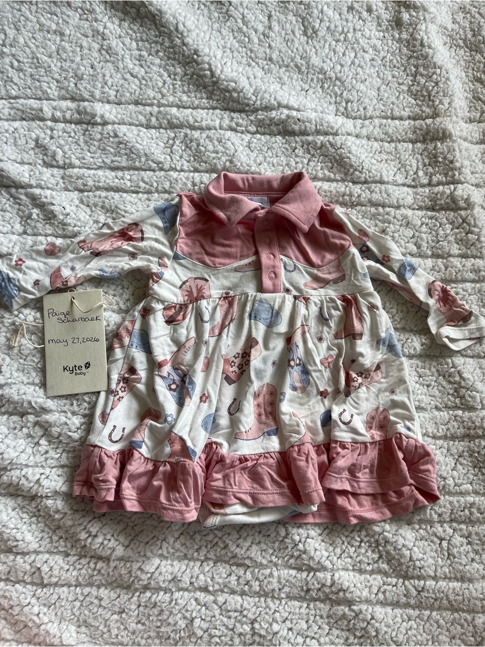 Angel Dear Pink and Cream Cowgirl Print Ruffle Dress